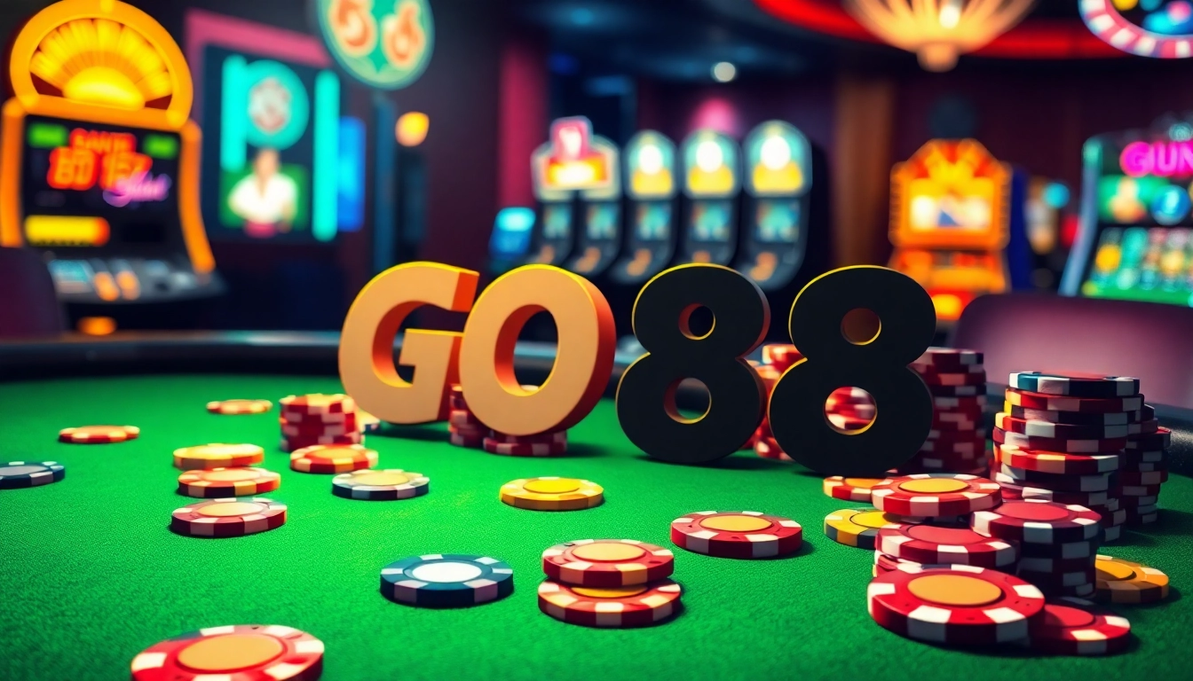 Discover the excitement of playing GO 88 with vibrant casino chips and cards on the table.