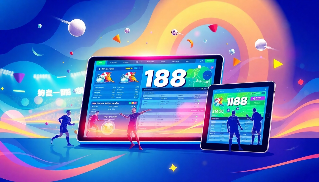 Engaging sports betting scene with dynamic 188ベット interface on digital devices.