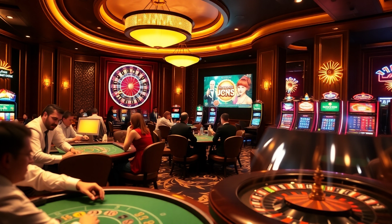Deneme bonusu veren siteler highlighted in a lively casino environment showcasing tables, slot machines, and excited players.