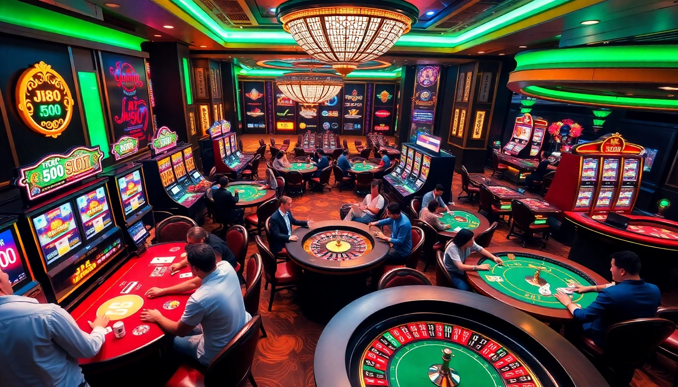Experience the thrill of j88 nổ hũ amidst vibrant casino games, showcasing dynamic slot machines and engaging tables.