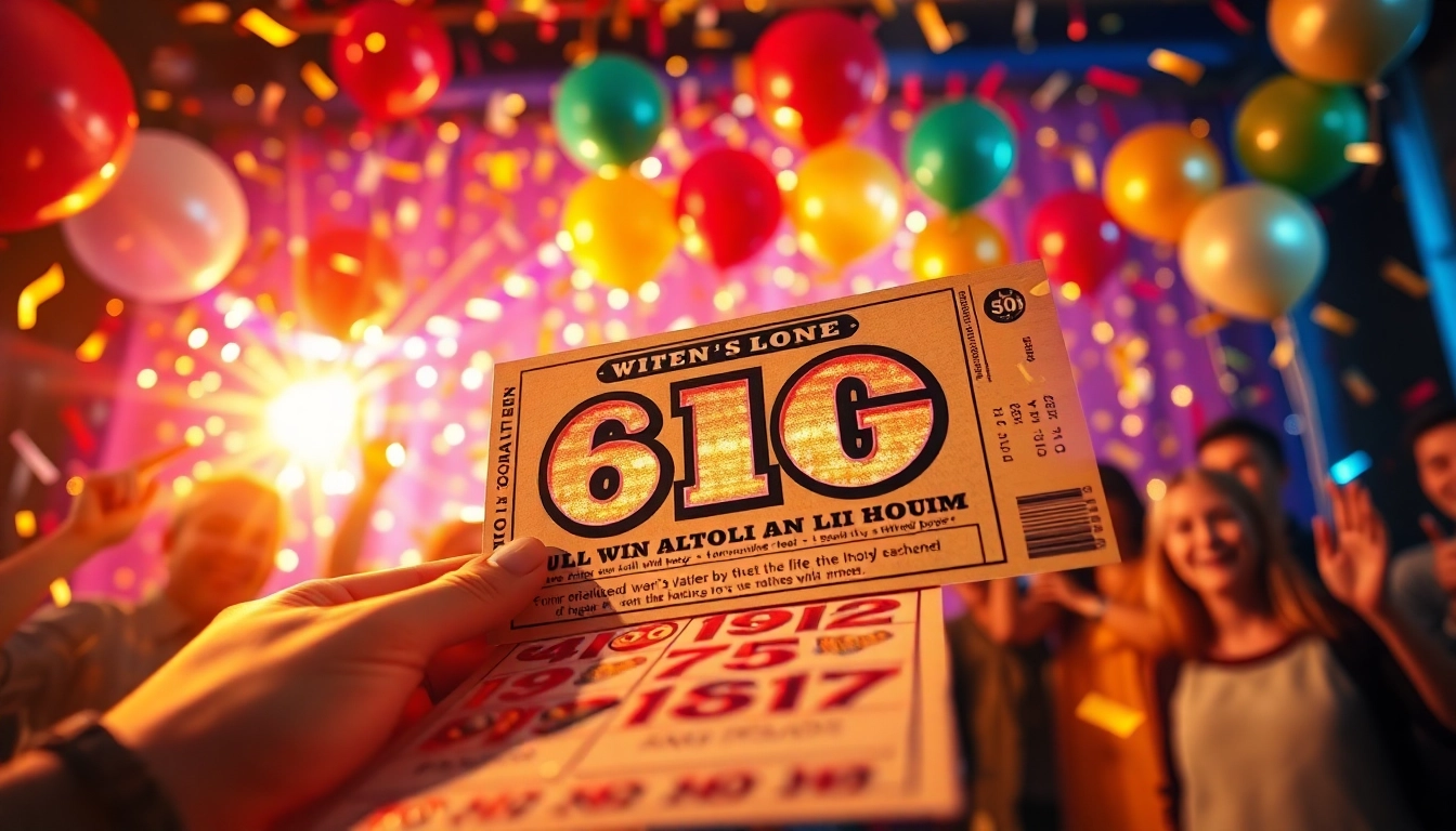 A person scratching off a lottery ticket with colorful confetti, symbolizing excitement and celebration.