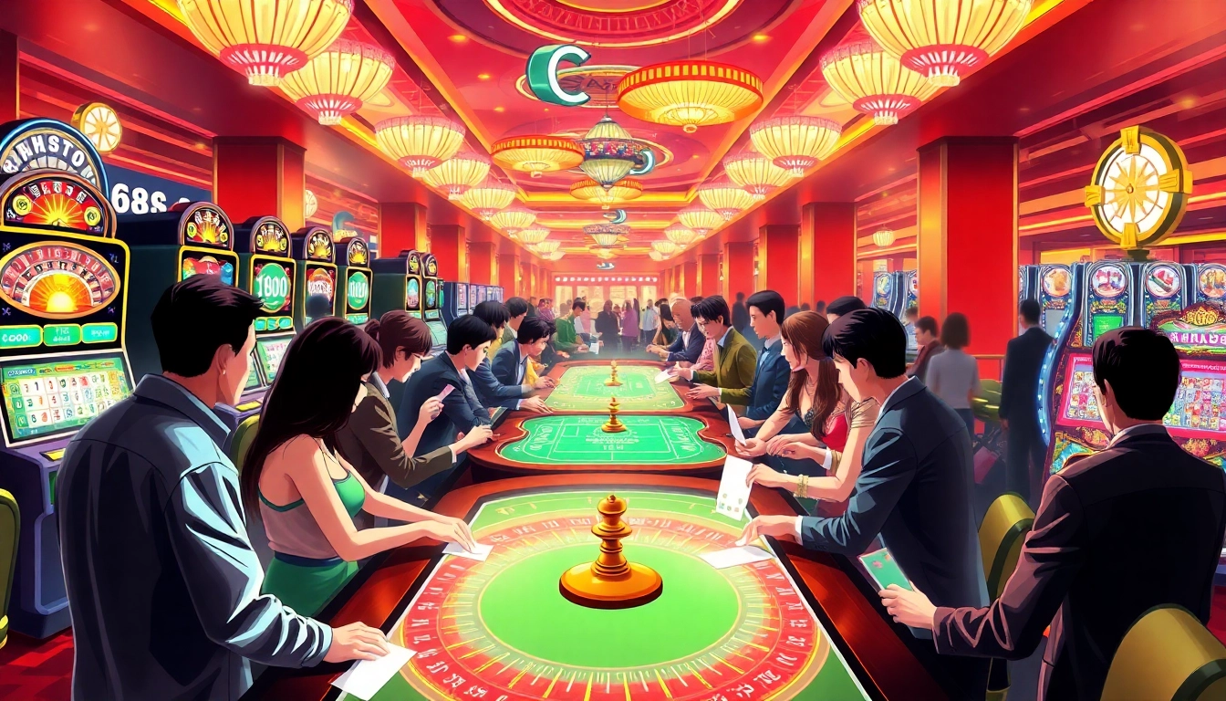 Experience the thrill of 68 game bài đổi thưởng with exciting casino gaming featuring Tài Xỉu tables and vibrant slot machines.