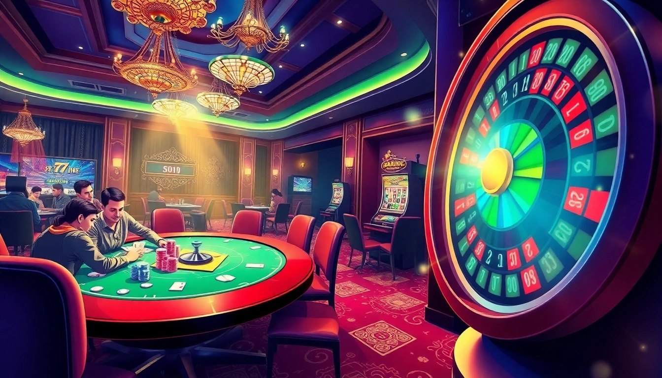 Experience the thrill of 78winni net as players engage in high-stakes poker at a vibrant casino table.